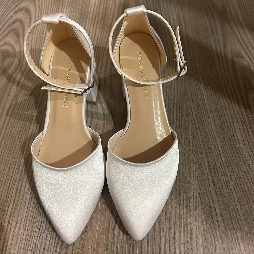 White Pointed Ankle-Strap Heels